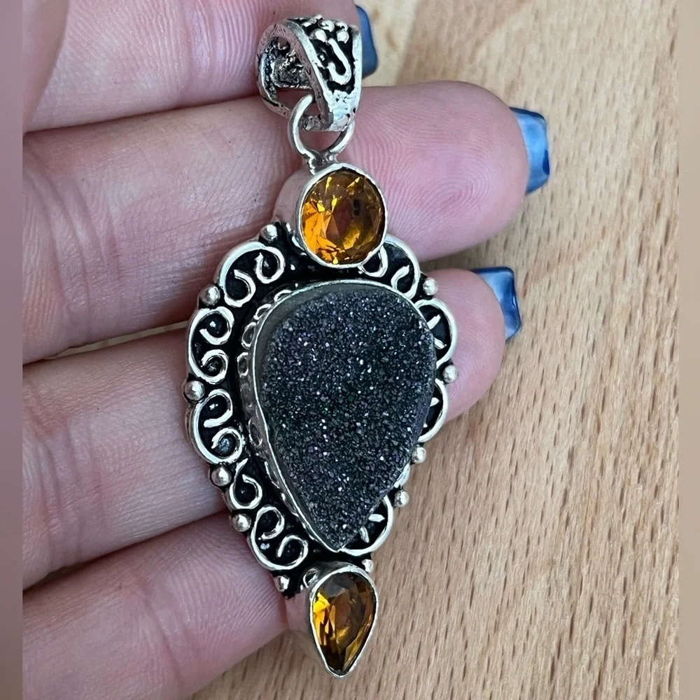 Honey Topaz and Desert Druzy Pendant